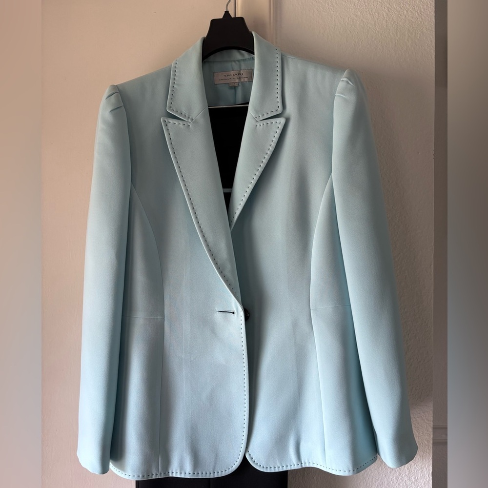 Tahari Blazer with Striped Tank Top and Black Slacks - Picture 2 of 6